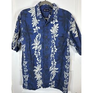 Faded Glory Men's Sz S Hawiian Style Blue & White Short Sleeve 100%Cotton Shirt